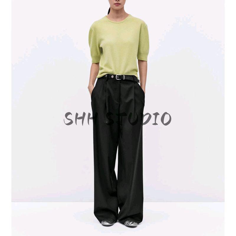 MD Autumn New Women clothes French style Simple Style Fleece Blended round Neck Half Sleeve Knit Top 5771593