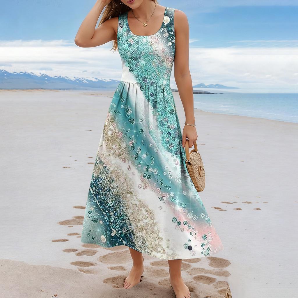 Ladies' floral summer casual and fashionable sleeveless long dress