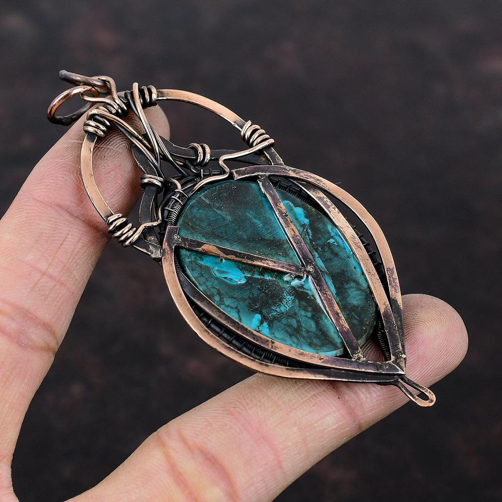 Pandantiv Turcoaz Tibetan Pandantiv Înfășurat în Sârmă de Cupru Bijuterii Handmade Pandantiv cu Piatră Prețioasă Naturală Bijuterii din Cupru Pandantiv pentru Femei Cadou pentru Mamă