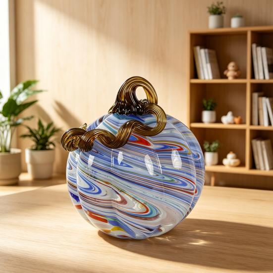 Mini Hand Blown Glass Pumpkin Ornament Collectible Thanksgiving Halloween Faux Crystal Pumpkin Hanging