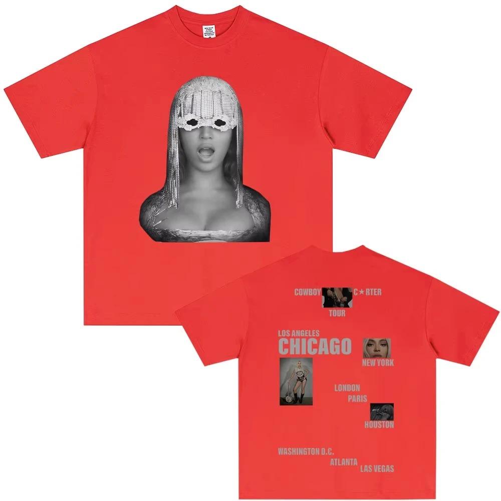 Beyoncé Cowboy Carter Tour Double Sided Portrait T-Shirt Vintage Rap Oversized Black Unisex Women And Men T-shirts