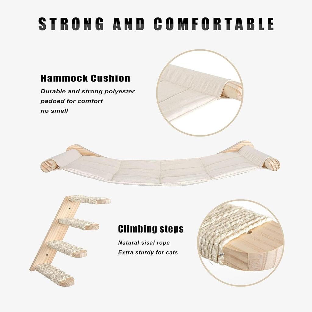 Wall Mounted Cat Climbing Shelf,4 Step Cat Stairway Furniture with Sisal Scratching for Sleeping, Playing, Lounging and Perching