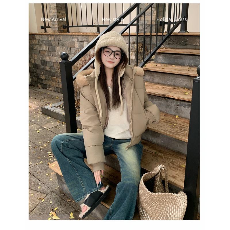 Winter Fur Collar Casual Thickened Cotton Jacket Short Design Women's Warm Down Cotton Jacket Hooded New Jacket