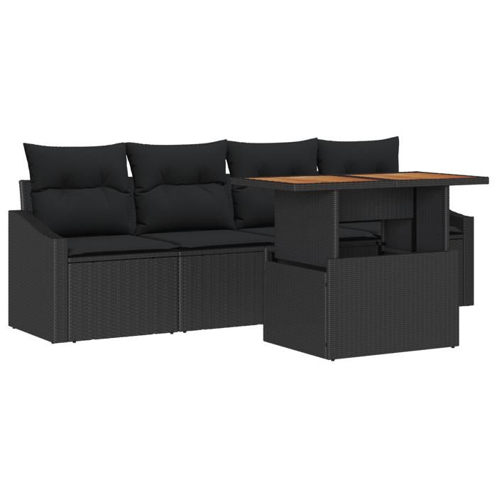 VidaXL Ensemble de salle à manger de jardin en 5 pièces avec coussins en poly rotin et acacia noir 3349771