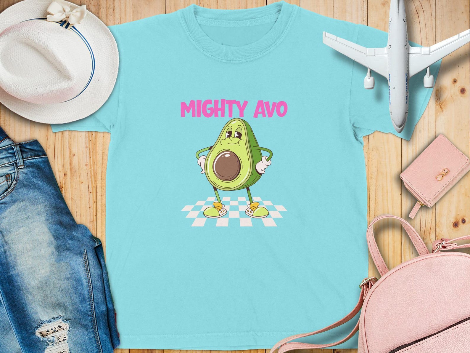 Mighty Avo Toddler T-Shirt, Retro Avocado Cartoon Food Tee S
