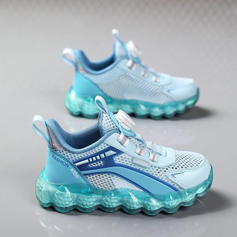 Boys Breathable Mesh Sneakers With Rotating Snap Lightweight Anti-Slip Sport Shoes Kids Fall