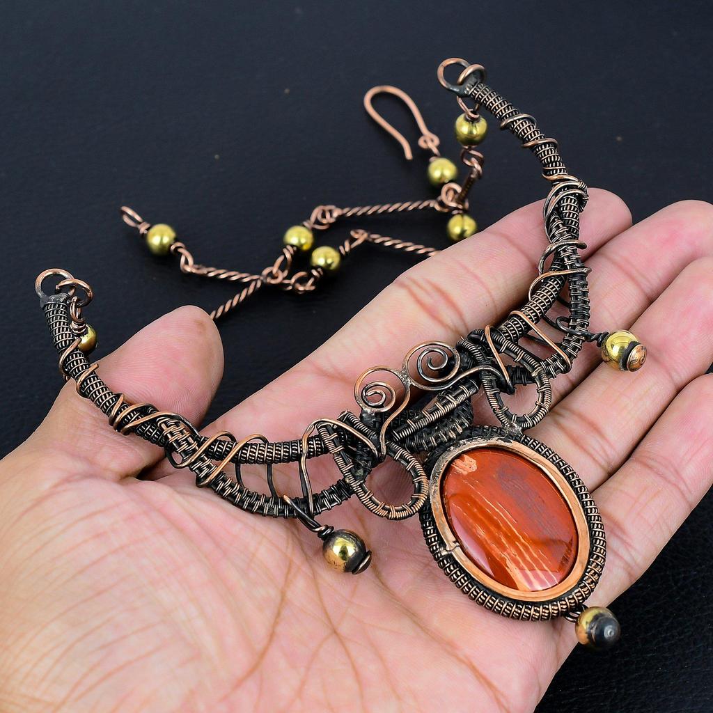 Red River Jasper Necklace, 999 Copper Wire Wrapped Necklace Gemstone Jewelry, Handmade Necklace Amazing Jewelry, Gift For Her