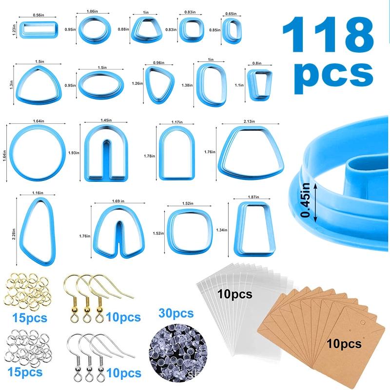 Plastic Cutters 18 Shapes Cutters 118 Pcs Clay Earring Cutters with Earring Cards and Hooks Clay Cutters for DIY Jewelry