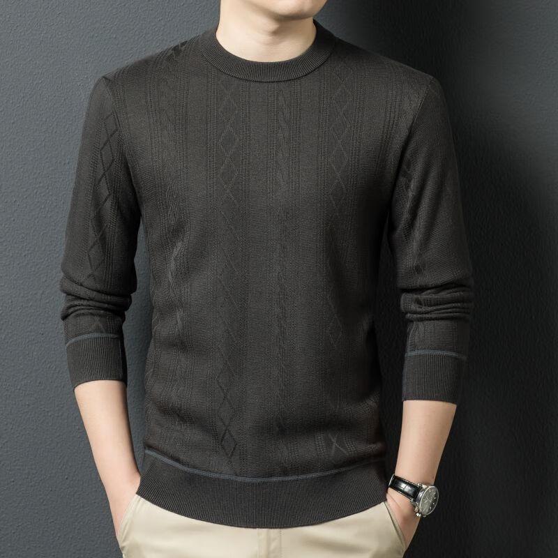 

Fengxun Men s Round Neck Jacquard Striped Knit Sweater 190
