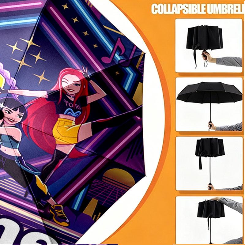 Custom Name Personalized Kpop Demon Hunter Print Umbrella, Auto Open Close, 8‑Rib Sturdy Frame, Commute Camping Hiking Use, Birthday Gift