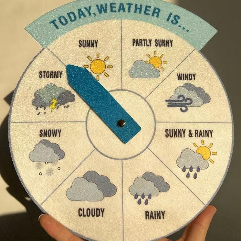Kids Felt Weather Chart English Teaching Tool Montessori Early Education Wheel for Classroom Home Decoration