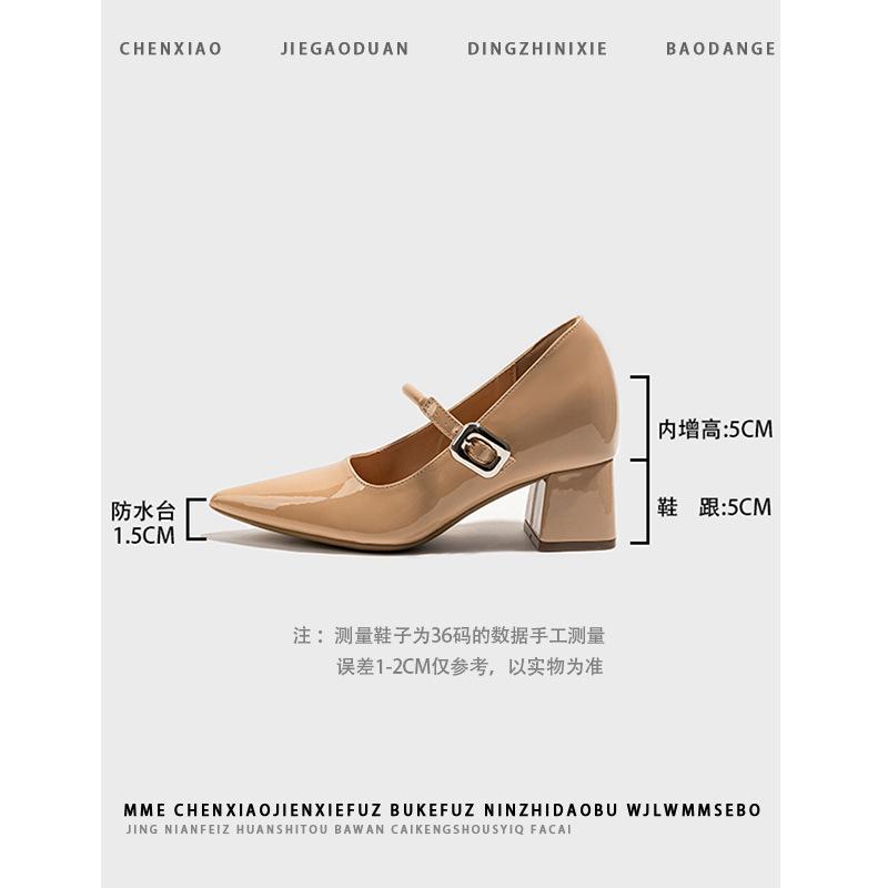 

Trendy Pointed-Toe Mary Janes | 10cm Invisible Height-Boosting, Non-Tiring Chunky Heel Shoes 34 телесный