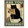 Funny Black Cat Metal Wall Poster Bathroom Toilet Decor