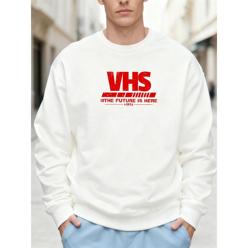Men's VHS_ THE FUTURE IS HERE 1976 Graphic Casual Crewneck Sweatshirt 100% Cotton Printed Long-Sleeve Crew Neck Pullover
