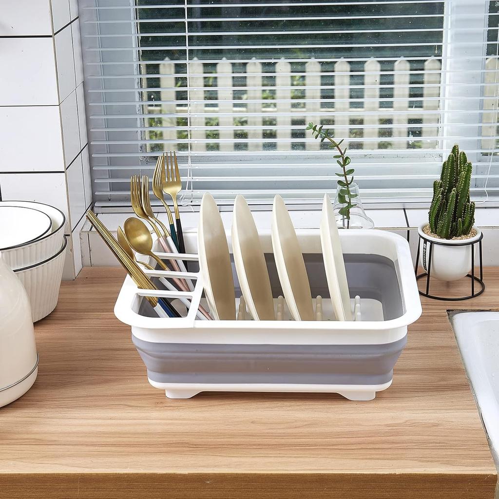 Collapsible Dish Rack for Drying Dishes - Space-Saving and Foldable Design with Versatile Removable Components - Dinnerware Storage Organizer