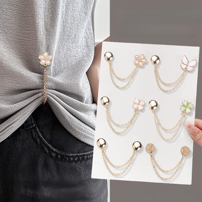 2Pcs Multi-Function Magnetic Clothing Clip With Chain Metal Buttons Clip Clothes Scarf Trouser Legs Cuff Fixing Magnet Pin