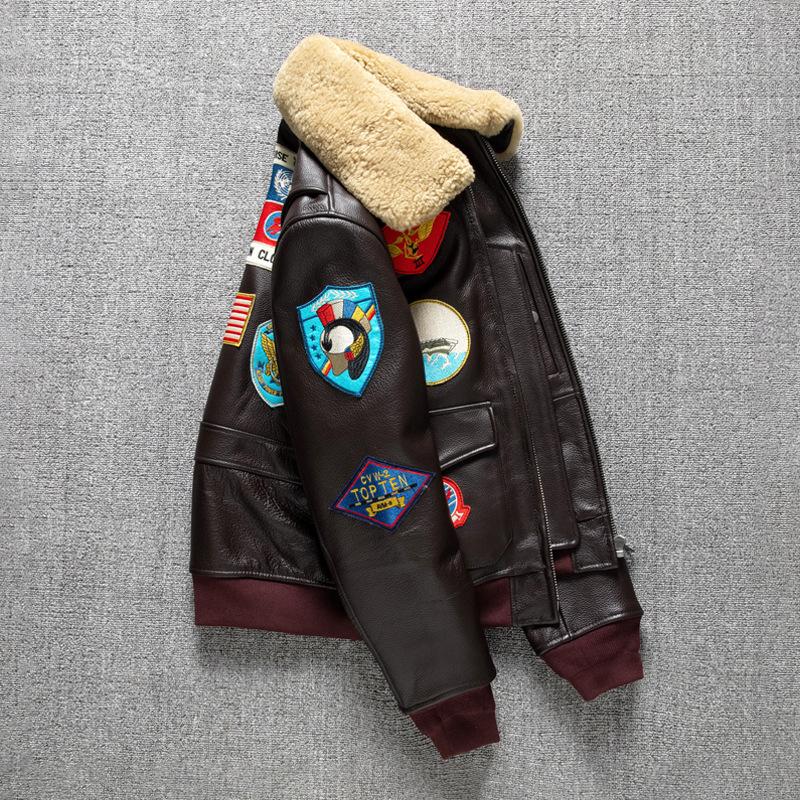 Autumn and Winter Flight Suit Jacket, Genuine Leather Jacket for Men's Head Layer Cowhide and Cotton Large-size Jacket