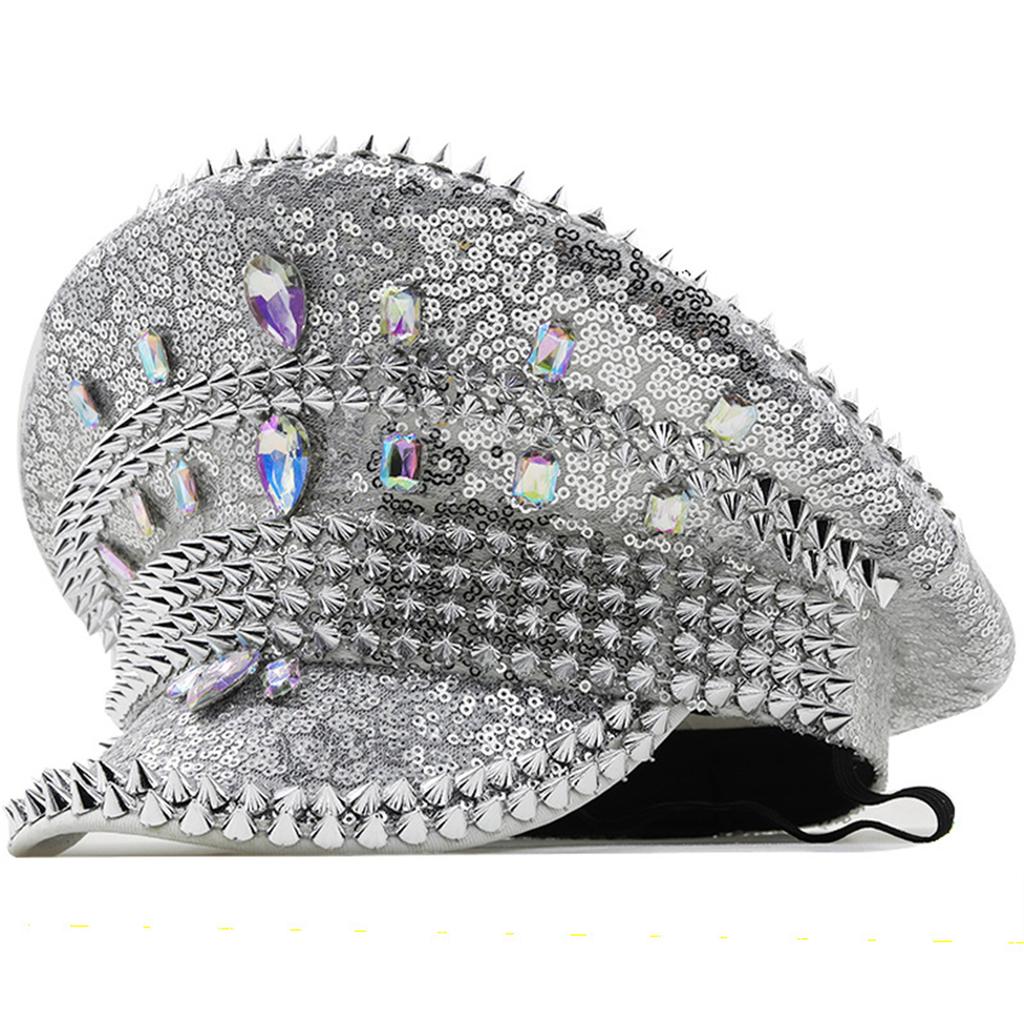 Cappello da Capitano con Paillettes Cappello da Marinaio di Cristallo per Feste Disco House Cocktail Vacanze Scintillante di Cristallo per Comico Attore