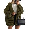 Women's Fashion Stripe Coats Long Sleeved Knitted Casual Cardigan Sweater Jacket