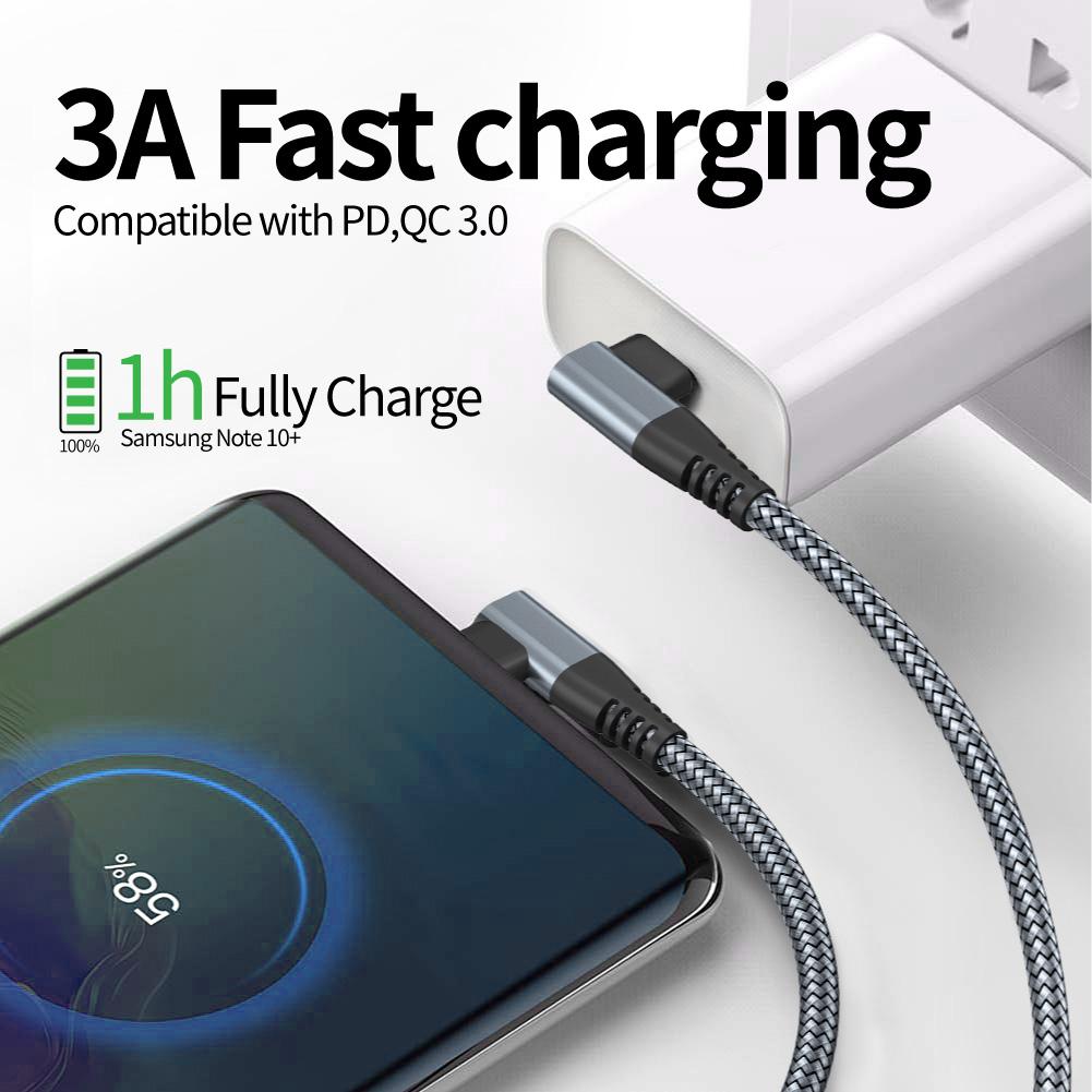 1PCS 60W USB Type C Cable 3A Fast Charging Wire Cord USB C Cable For Macbook Samsung Xiaomi  iPhone15 Elbow Cable For Game