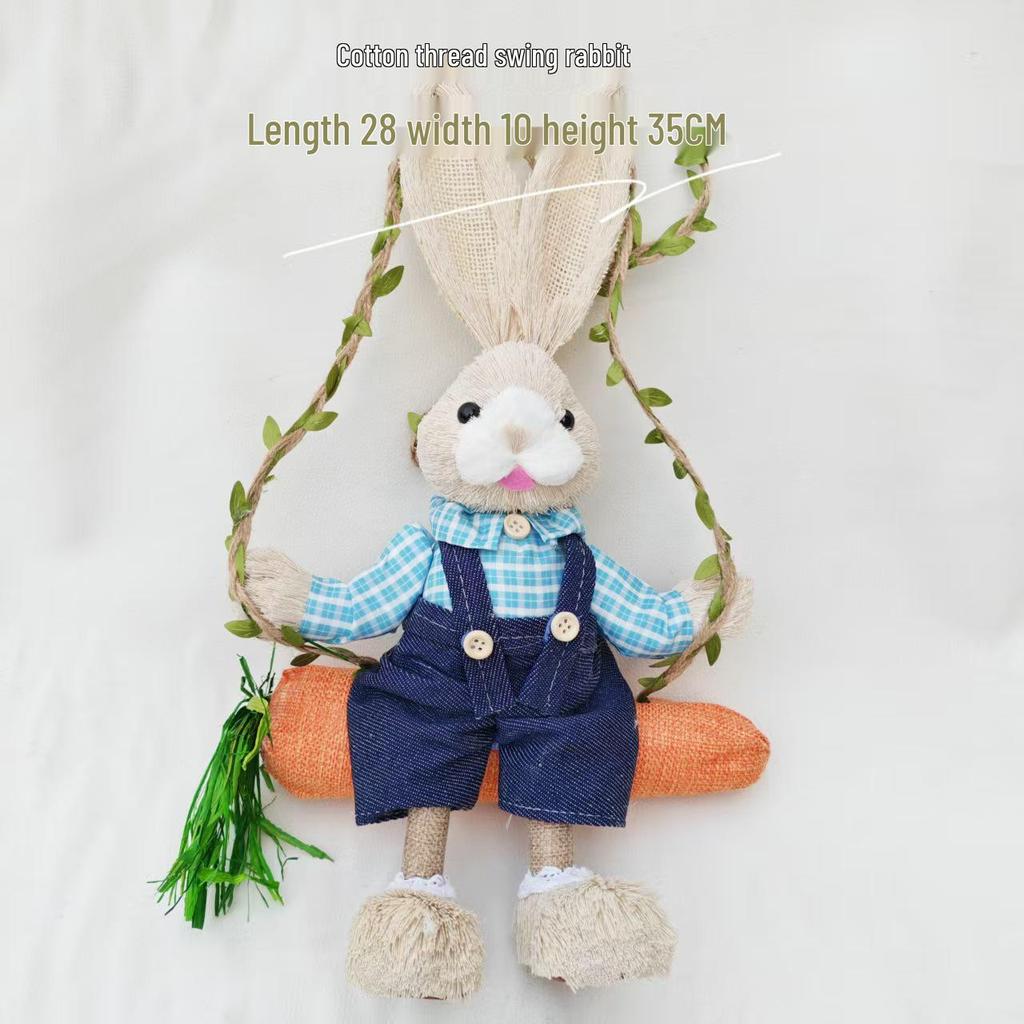 Handmade Straw Woven Rabbit Ornament - Cute Mori Style for Christmas & Easter