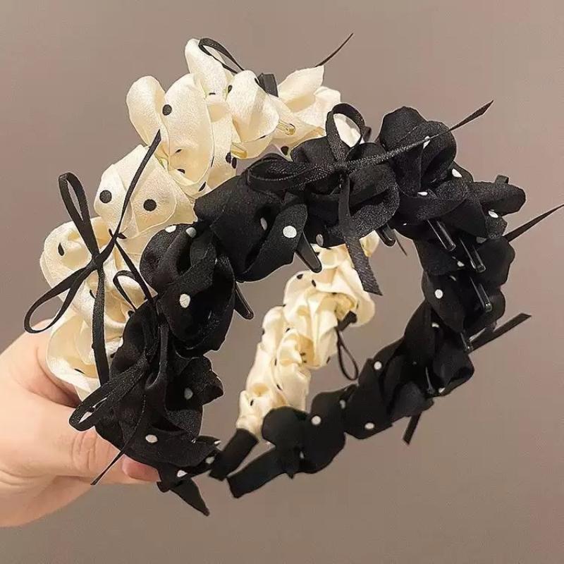 Vintage Polka Dot Bow Headband Women Hair Hoop High Cranial Top Princess Style Hairband Daily Makeup Washing Hair Accessories