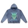 DTG Print Knitted Denim Zip-Up Hoodie Anime Streetwear 33 Brother Print Zipper Hoodies  