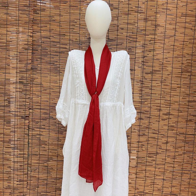 Thin Hollow Solid Color Soft Cotton Scarf Korean Version Thin Narrow Extended Small Silk Scarf Summer Neck Protection