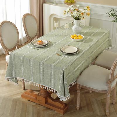 Tovaglia Ricamata Rustica, Tovaglia a Strisce in Cotone e Lino con Nappe, Copritavola Anti-macchia Antipolvere per Decorazione Cucina e Sala da Pranzo