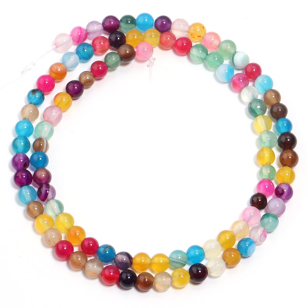 4 6 8 10 12mm Natural Agate Stone Beads Colorful Stripe Round Loose Beads For Jewelry Making DIY Bracelet Necklace Accessories