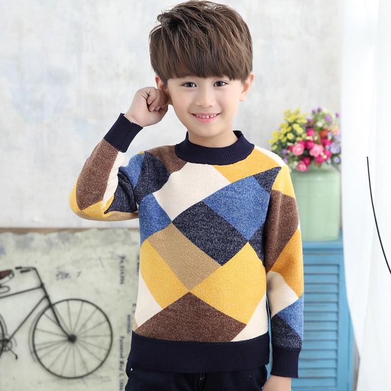 Round Neck Sweater Autumn and Winter Plus Velvet Thickening Inside Warm Sweater Children's Sweater