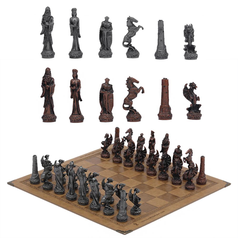 

Metal Theme Chess Luxury Knight Table Game Entertainment Toy Leather Board Set Gift Dragon Soldier Theme Sports
