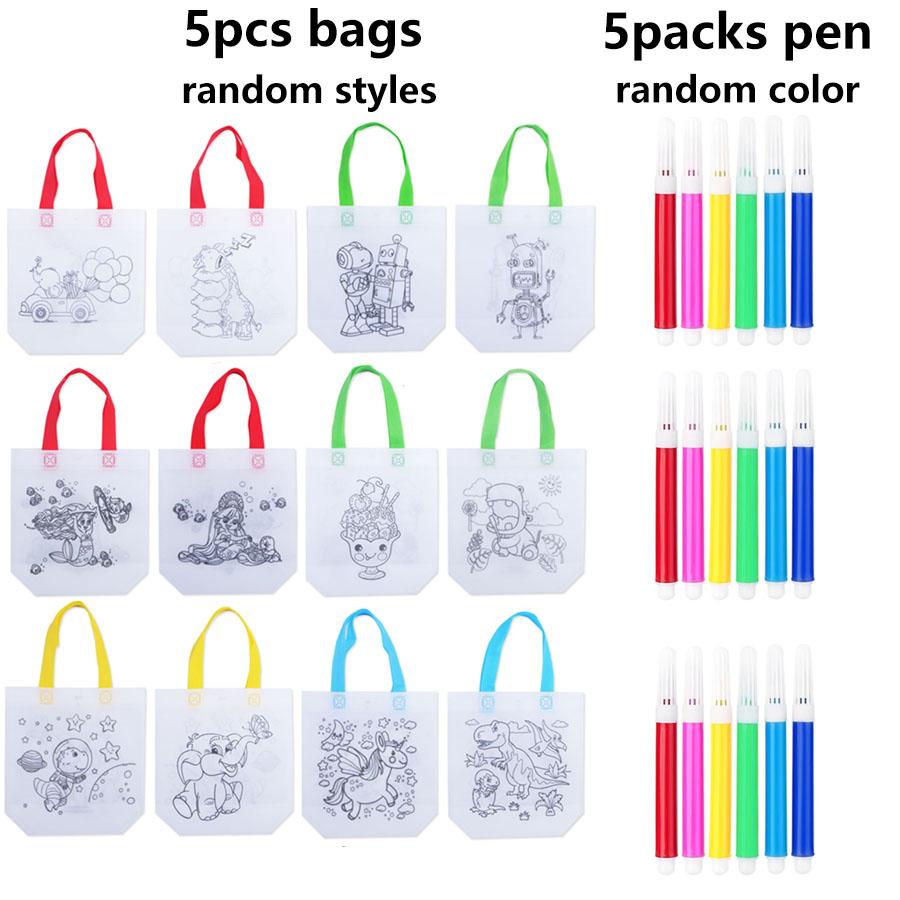 5/10 Stück DIY Doppelseitige Graffiti-Tasche mit Buntstift zum Ausmalen Vliesstofftaschen Bastelbedarf Zeichen-Geschenktasche JXB