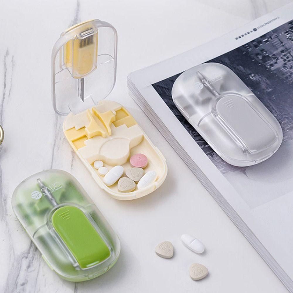 Mit Bürste Tablettenschneider Aufbewahrungsbox Staubdichte Pillendose Tragbarer Medikamententeiler für alle Tabletten