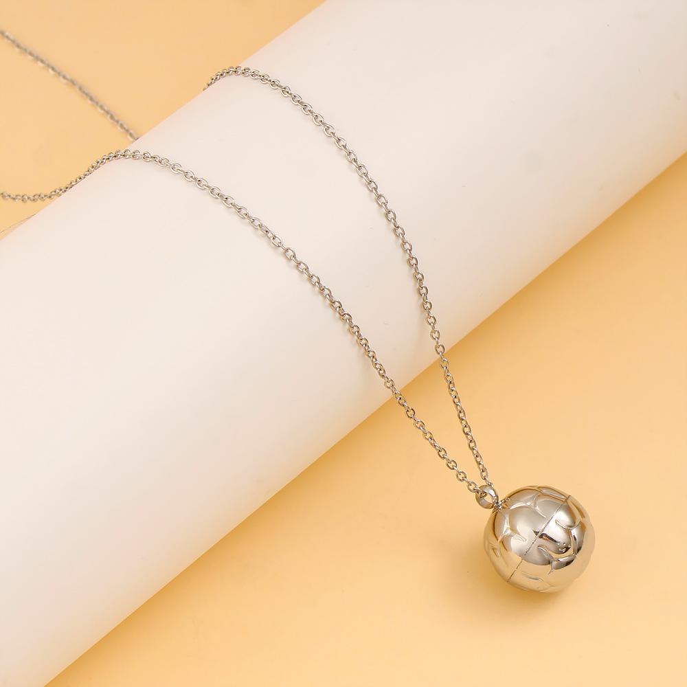 Elegant 18K Gold Titanium Steel Round Ball Pendant Necklace & Stud Earrings Set