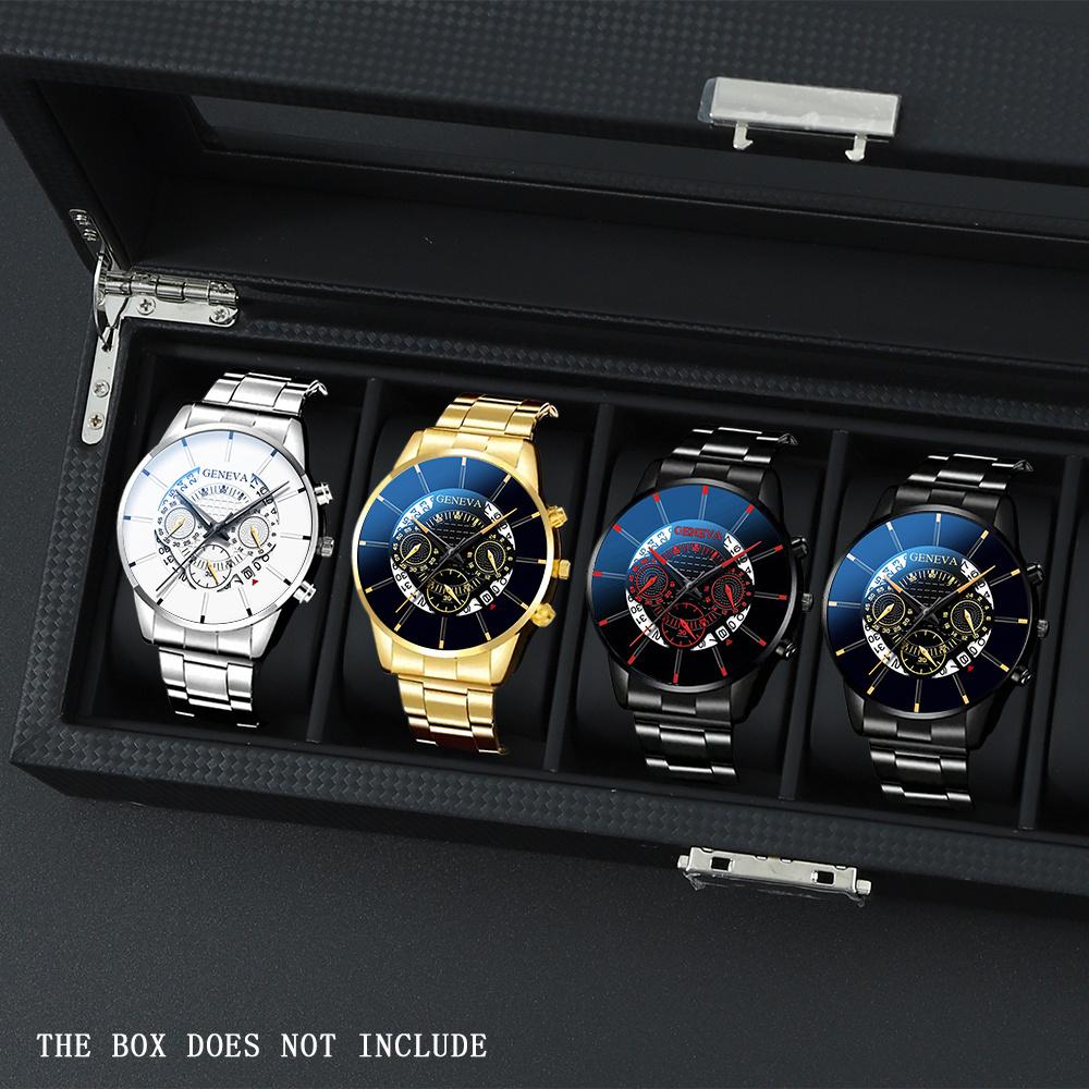 

4 шт./набор Модные мужские часы Сплавной ремешок Кварцевые мужские часы Деловые повседневные Мужской набор часов