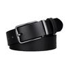 Men's Black Genuine Leather Belt with Pin Buckle, Adjustable, Korean Style.