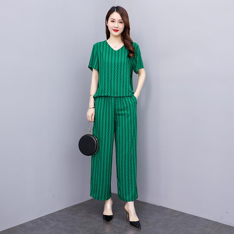 Damesbroeksets Casual zomer 2-delige sets Dames Elegante losse broek met wijde pijpen en blouse met korte mouwen