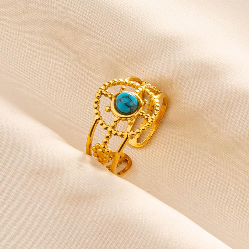 1pcs Blue Stone Ethnic Vintage Open Adjustable Sun Heart Star Stainless Steel Rings For Women Men Accessories Jewelry Bague Gift