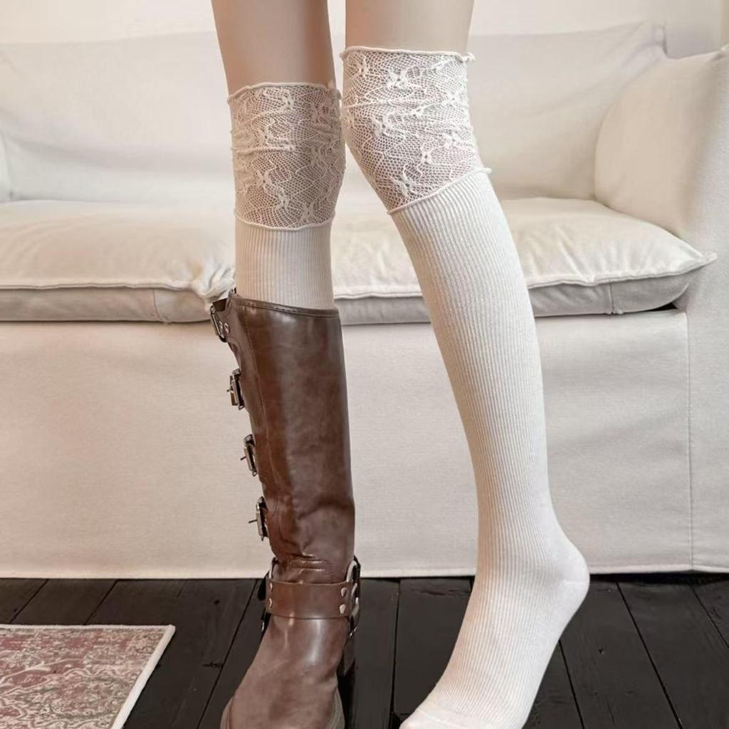 Women's Lace Calf Socks: Over-the-Knee Ballet Style for Autumn/Winter