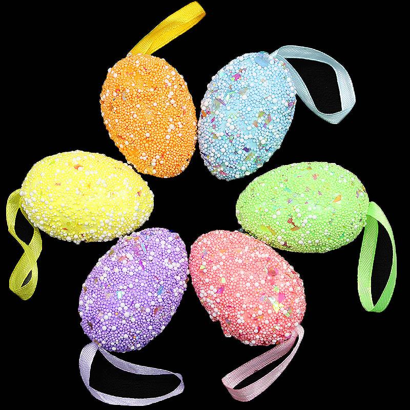 (6pcs/pack) 4x6cm Easter Color Particle Simulation Egg Foam Eggs Festival Decorations Party Pendant DIY