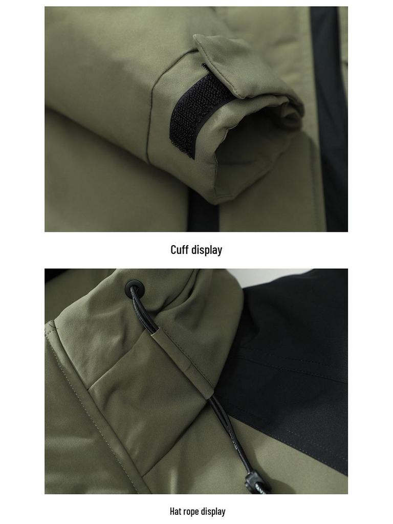 Trendy Hooded Patchwork Down Jacket for Couples: Autumn/Winter, Two-Way Zipper, 90% White Duck Down, Fashion Forward