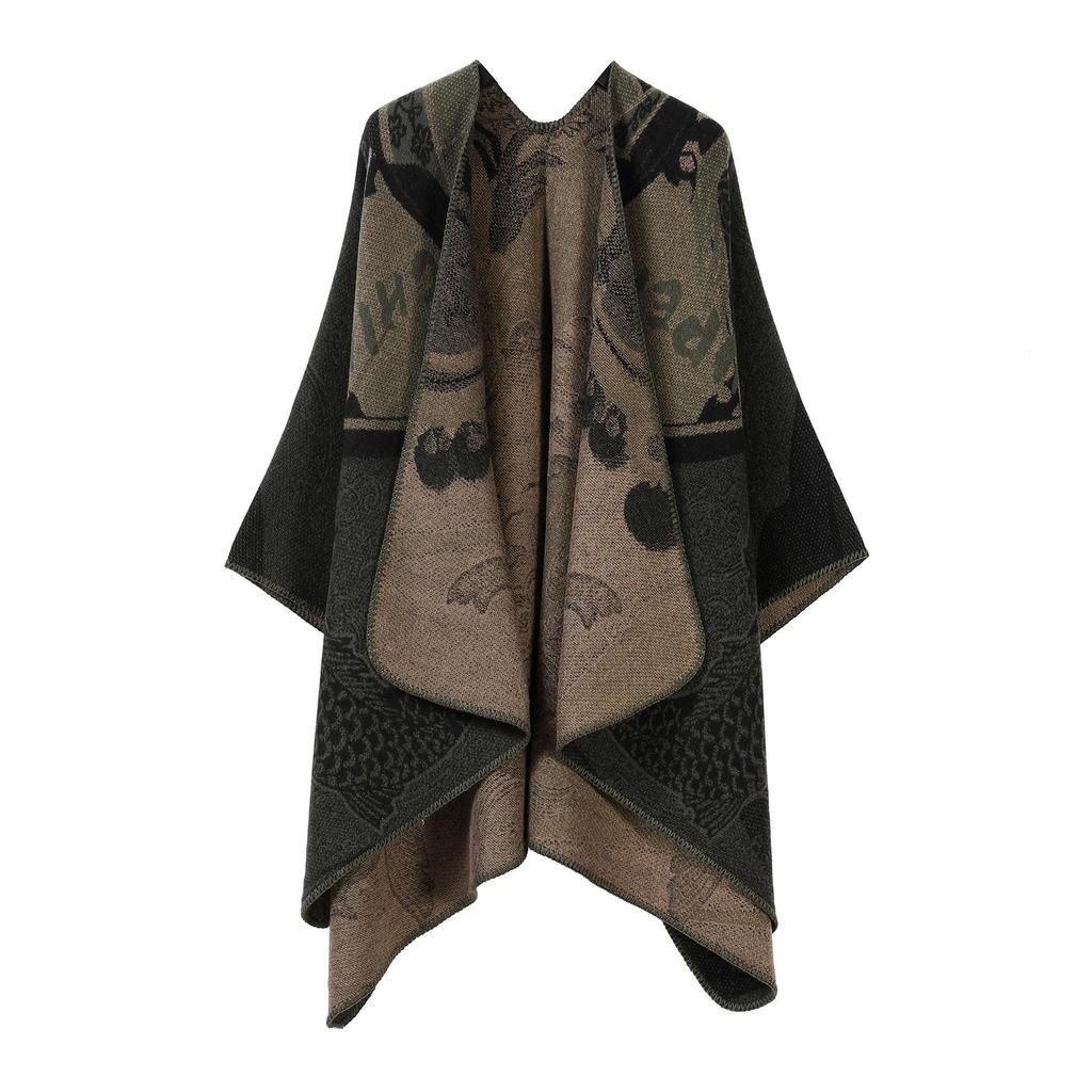 In-Stock Women's Double-Sided Tassel Shawl Cape - Classic Style, High-End, Warm, Perfect for Travel.