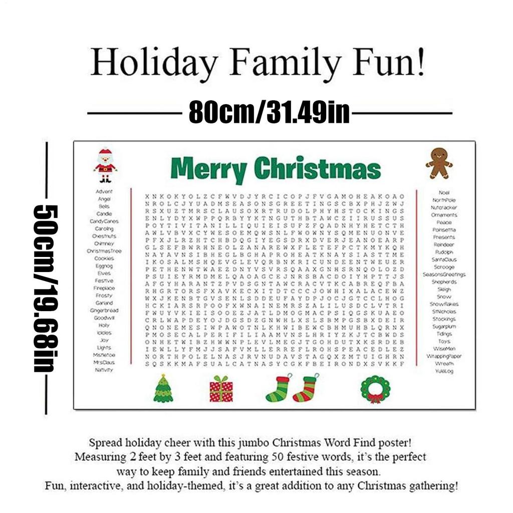 Giant Word Search Poster 36x24 Inch Fun Interactive Activity Giant Christmas Activity Poster For Adults Seniors Bathroom Kids