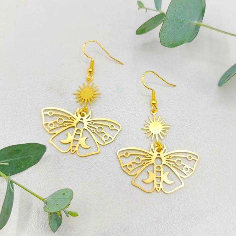 Star and Moon Bohemian Butterfly Moth Earrings