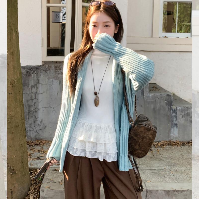 Johnature Lace Long-Sleeve T-Shirt Women Autumn Winter Korean-Style Simple Casual Base T-Shirts