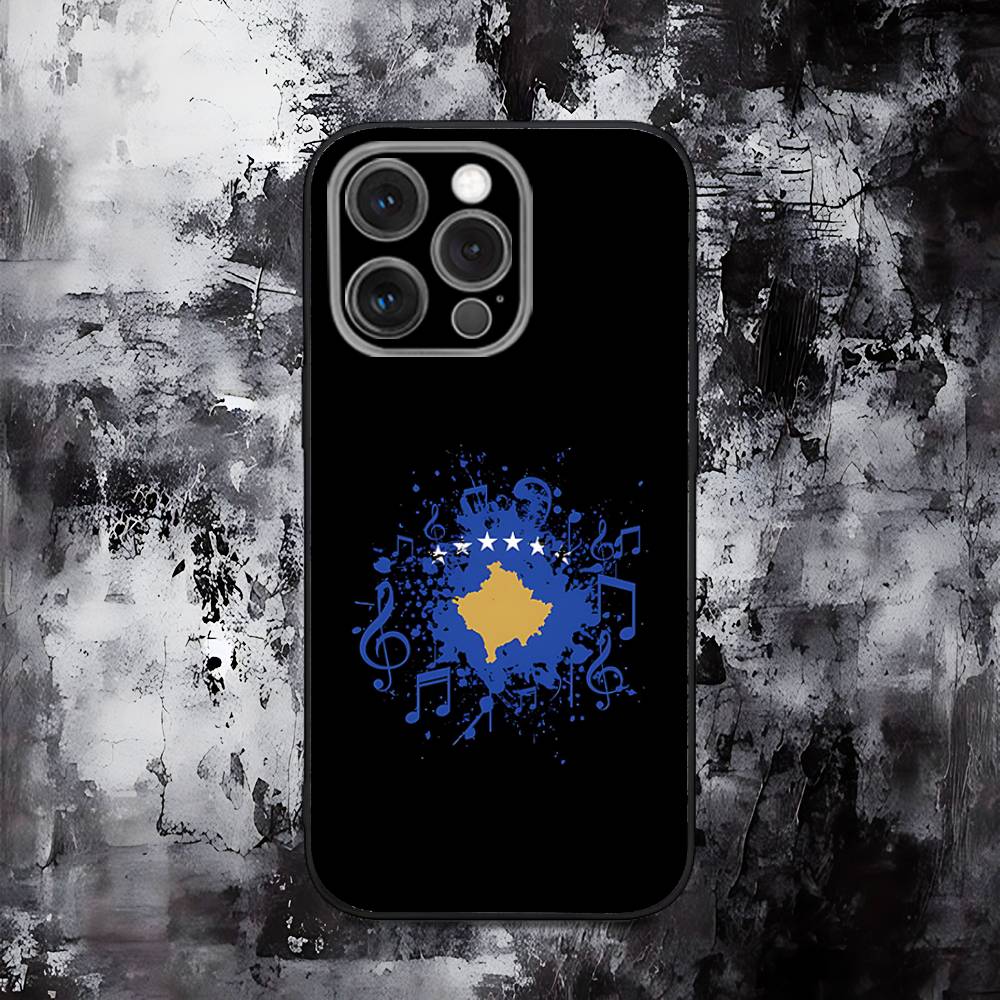 Kosovo Flag Map Phone Case For iPhone 16,15,14,13,12,11,Pro,Max,Plus,X,XS,SE,E,Mini,Soft Silicone Black Case