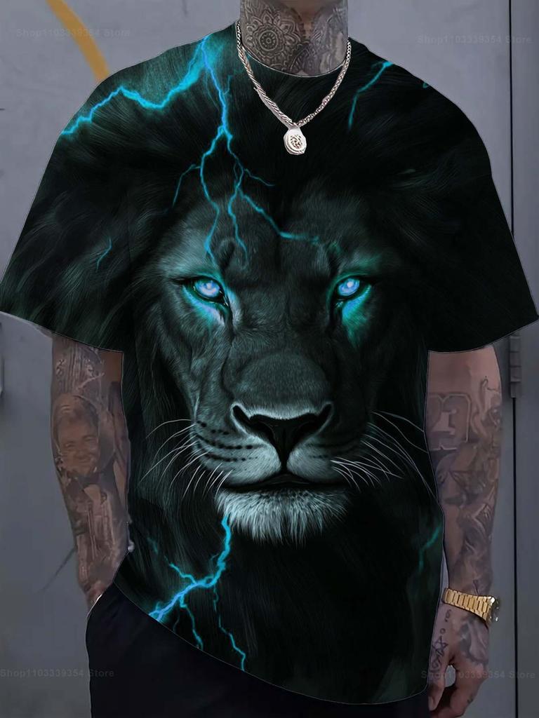 Mode Löwe 3D Gedrucktes Herren T-Shirt Lässiges schnelltrocknendes T-Shirt Tier Muster Oberteil Kurzarm Übergröße Herrenkleidung Streetwear