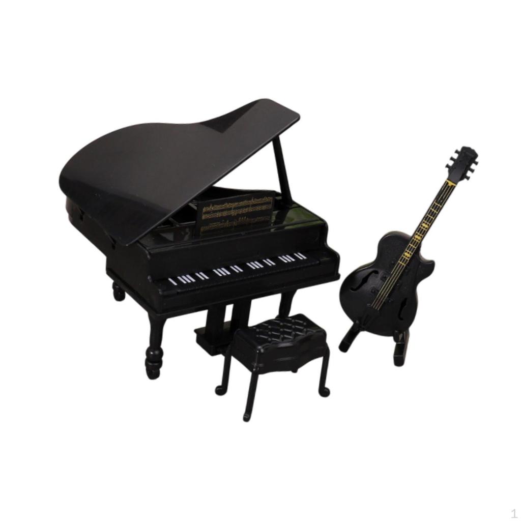 1/12 Puppenhaus Klavier Gitarre mit Hocker Mini Möbel Spielzeug DIY Projekte Simulationsmodell für Schlafzimmer