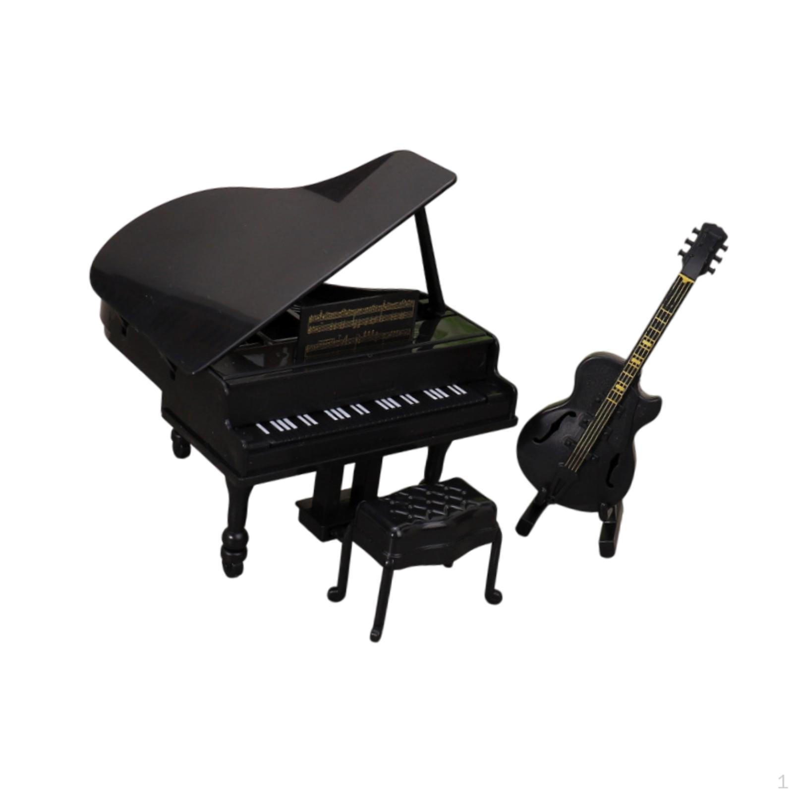

1/12 Кукольный Дом Пианино Гитара с Табуретом Мини Мебель Игрушка DIY Проекты Имитационная Модель для Спальни чёрный